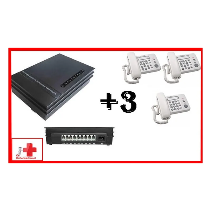 KIT CENTRALINO DIGI 2 LINEE 3 TELEFONI